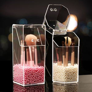 Acrylic Makeup Brush Holder with Dustproof Cover Large Capacity Cosmetic <b>Storage</b> Box <b>for</b> <b>Dressing</b> <b>Table</b> - Product Image 1