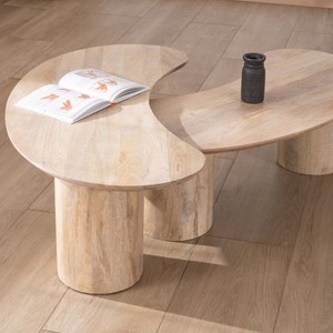 Mesas de centro de madera de mango con forma de frijol Vandana Golden Harmony, estilo Jappy - Product Image 2