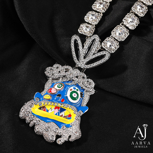 Cartoon <b>Monster</b> Pendant Zircon Inlay Brass Charm <b>Colorful</b> Enamel Rhodium Plated Necklace Jewelry for Daily Wear - Product Image 2