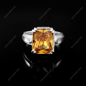 Anillo de Boda de Latón con Circonita Amarilla, Corte Esmeralda, Hecho a Mano, Plateado, Unisex, Todas las Tallas, Joyería al por Mayor, Regalo - Product Image 1