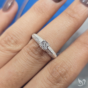 0.50 CT <b>cushion</b> cut lab grown diamond <b>ring</b> micro pave band 10K white gold delicate engagement <b>ring</b> - Product Image 4