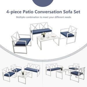 Set da Conversazione per Esterni a 4 Pezzi, Resistente e Impermeabile, con Struttura in Acciaio, Arredamento da Giardino per Uso Alberghiero - Product Image 6