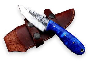 Cuchillo de caza de hoja fija de acero Nordic Forge Farrier Rasp con mango de resina y funda de cuero, personalizable OEM, de espiga completa - Product Image 1