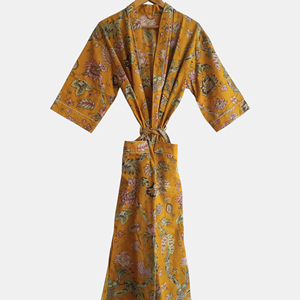 Robe Kimono Longue en Coton Premium, Peignoir Floral à Manches Longues, Col en V, Ceinture Fixe, Poches – Vente en Gros, Exportation, Fabricant - Product Image 1