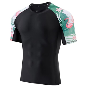 OEM Men Rash Guard Compression <b>T</b> Shirt Short Sleeve Swim Shirt UV Protection Custom Logo Wholesale Bulk - Product Image 5