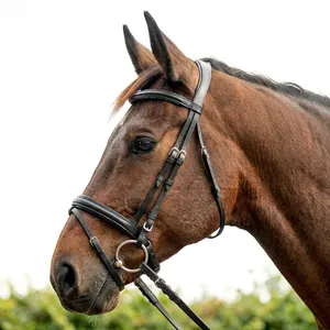 Brida Snaffle con cabezal anatómico y narquiler de salto, de cuero acolchado suave, estilo inglés, hecha a mano para caballos - Product Image 5