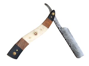 มีดโกนหนวดเหล็กดามัสกัสทำมือแบบกำหนดเอง พร้อมด้ามจับทำจากเขาแกะ สำหรับช่างตัดผมโกนหนวดและโกนเครา - Product Image 6