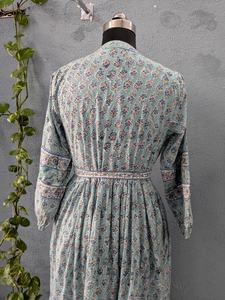 Soft Cotton Block Print Dress with Button Decoration Long Sleeve Woven Summer Dress-Sustainable Breathable Natural Waistline - Product Image 2