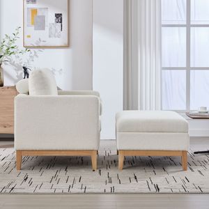 Fauteuil d'appoint en forme de L réversible de 35,4 pouces de large avec repose-pieds, pieds en bois naturel, base en bois rembourrée de qualité supérieure pour salon - Product Image 4