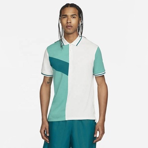 Wholesale Polyester/Cotton Men's Color Blocked Geometric Golf <b>Polo</b> <b>Shirt</b> Short Sleeve Woven Casual Style <b>White</b> Teal Blue - Product Image 1