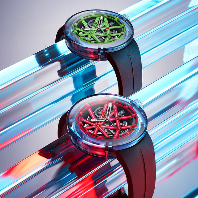 Bonest Gatti Automatic Mechanical Watch Rubber Strap Waterproof Luminous Skeleton Dial Self Winding Wrist Watch for Men BG7702