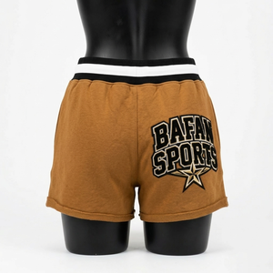 Shorts Deportivos para Mujer, 280 GSM, Algodón y Poliéster, Felpa Marrón, con Parche Bordado y Logotipo Personalizado - Product Image 4