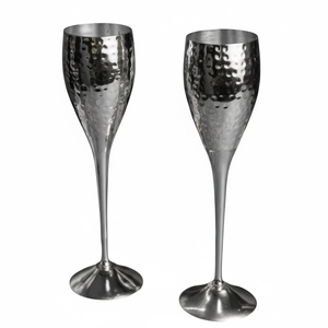 Silver Plated Hammered Champagne Flutes <b>Goblets</b> Elegant Metal <b>Wine</b> Glasses For Wedding Party & Home Bar In Greatest Price - Product Image 1