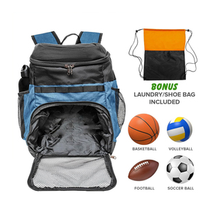 Mochila Deportiva Azul para Baloncesto con Bolsillo Frontal de Malla para Balón, Porta Botella, Resistente, de Alta Calidad, Personalizable - Product Image 3