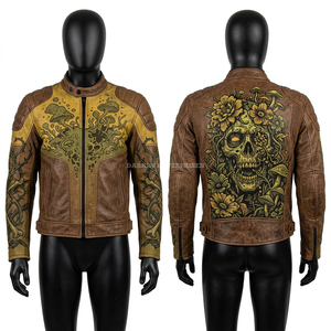 Blouson en cuir de motard bicolore bleu et marron, motif cavalier squelette, style Western, streetwear pour homme, vêtement personnalisé, Undead Cowboy Racing - Product Image 6