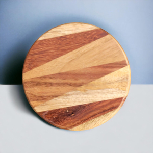 Shiny Finished Round Shape Wood Tea Coaster Serving Drinks Juices Snacks Tabletop Decorative With Holder <b>Walnut</b> Pad At Low Price - Product Image 1