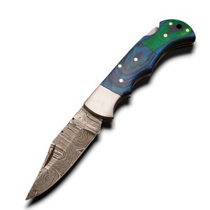 Couteau pliant professionnel à lame en acier Damas, manche en bois Pakka, EDC, chasse, camping, pêche, tactique, vente en gros, personnalisable, OEM - Product Image 1