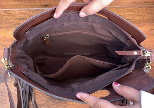 Custom Luxury Hand Tooled Cowhide Leather Fringe Crossbody Bag Manufacturer Genuine Leather Women's Top Handle Shoulder <b>Handbags</b> - Product Image 6