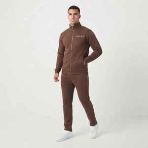 Ensemble de survêtement marron pour homme HANK EYE, col montant, manches longues, couleur unie, fermeture éclair sur le devant, tenue décontractée, coupe classique, automne - Product Image 4