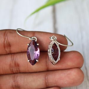 Boucles d'oreilles marquise en améthyste faites à la main, en argent sterling 925, pierres précieuses naturelles, bijoux pendantes élégants, cadeau pour femme - Product Image 4