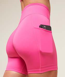 Shorts de sport rose taille haute avec poches, séchage rapide, tricotés, pour femmes, pour le yoga et l'entraînement - Product Image 5