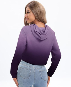 Sweat-shirt à capuche dégradé violet pour femme, coupe courte, manches longues, décontracté, léger et tendance - Product Image 4
