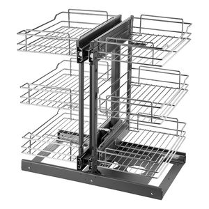 Organizador Extraíble para Esquinas de 15 Pulgadas con 3 Niveles y 6 Estantes para Almacenamiento en Gabinetes de Cocina con Cesta de Acero al Carbono Cromado - Product Image 1