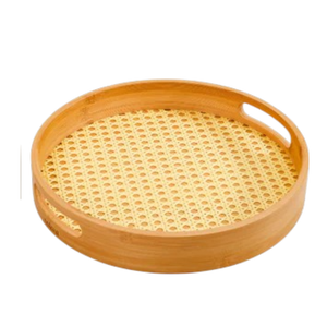 Bandeja de Servir de Bambú con Trenzado de Ratán, Hecha a Mano, Tejida Naturalmente, Estilo Americano, Ecológica, Apta para Alimentos, 12 Pulgadas, para Cocina, 100 Unidades - Product Image 2