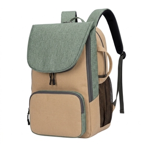 Sac à dos de raquette en toile verte personnalisé avec fermeture éclair à rabat orange, résistant à l'eau, style décontracté, capacité 30-40L - Product Image 4