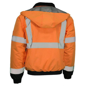 High Visibility Orange Hooded Puffer <b>Jacket</b> <b>With</b> Reflective Tape Windproof Workwear For Men Winter Thick <b>Fleece</b> <b>Lining</b> - Product Image 5