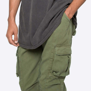 Pantalon cargo ample évasé pour homme, teinture personnalisée, couleur unie, en coton, respirant et infroissable - Product Image 5
