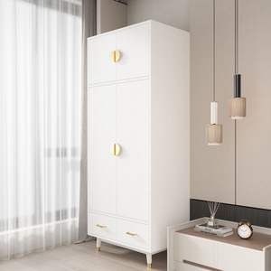 Armoire en bois Triamine blanc et cuivre doré avec 4 portes, 2 tiroirs et tringle à vêtements en panneau de particules collé - Product Image 4