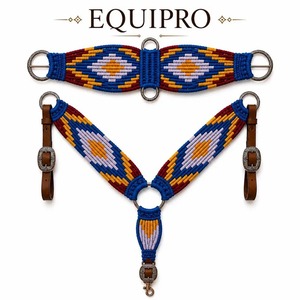Ensemble de sangle et de collier de poitrine pour cheval en cuir et laine EQUIPRO, bleu marine, motif diamant avec boucles Concho, modèle personnalisable - Product Image 1
