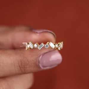 Baguette Lab Grown Diamond Full Eternity Band 14K Yellow Gold Alternating Minimalist Wedding Ring <b>Bridal</b> Handmade Jewelry Her - Product Image 6