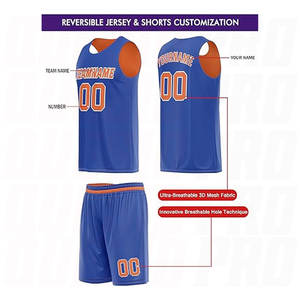 Uniforme de Baloncesto Reversible con Logotipos y Números Personalizados, Tela de Malla de Secado Rápido, Jersey y Pantalones Cortos de Baloncesto de Alta Calidad en Naranja y Azul - Product Image 3