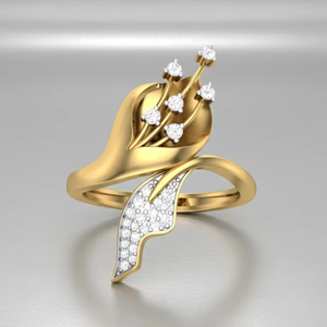 Elegante Anillo de Hoja Bifacial Dorado con Lirio de Cala, Joyería Fina para Ella, para Boda - Product Image 1
