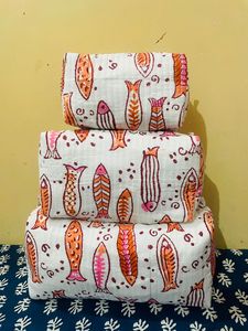 100% pure cotton quilted block print <b>makeup</b> bag vintage zipper travel toiletry pouch floral cosmetic organizer for women gifts - Product Image 2