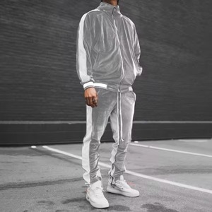 <b>Velvet</b> Tracksuit 2 Piece Jogging Suit Full Zip <b>Jacket</b> Pants Set Side Stripe Sportswear Casual Wear - Product Image 3