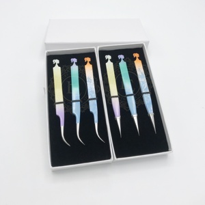 Meilleur prix offre pince à épiler professionnelle pour extension de cils revêtement en poudre d'argent pointe pointue très durable - Product Image 2