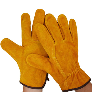 Premium <b>Suede</b> Leather Work <b>Gloves</b> Double Stitched Reinforced Palm Gunn Cut Design Elastic Wrist Durable Construction Industrial - Product Image 1