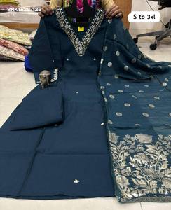 Hermosa Colección de Kurti-Pantalón Largo Recto de Seda Muslin con Detalles Hechos a Mano y Dupatta Banarasi, Exportador de Moda Femenina - Product Image 5