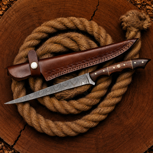 Cuchillo de Filetear Ambidiestro Moderno Hecho a Mano con Hoja de Acero de Damasco de 7 Pulgadas y Mango de Madera, Apto para Lavavajillas - Product Image 6