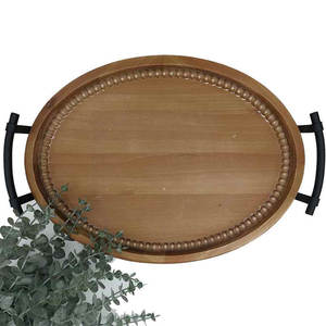 Plateau de service rond en bois Art Déco de haute qualité avec base en verre, finition naturelle claire, élégant plateau décoratif pour la maison et les cadeaux - Product Image 5