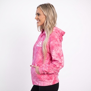 <b>Women's</b> Coral <b>Pink</b> Lace-Up <b>Hoodie</b> | KhumBro Tie-Dye V-Neck Pullover Thumbholes Long Sleeve 100% Cotton Breathable Pockets Autumn - Product Image 5