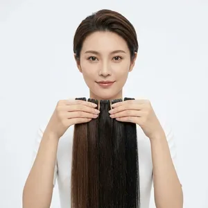Cheveux humains indiens longs et raides, couleur personnalisable, cheveux Remy, densité 100%, base en soie, ensemble complet à clipser pour la tête entière - Product Image 2