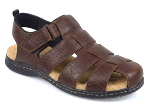 Men's Brown Genuine Leather Cross-Strap <b>Sandals</b> Open Toe Hook & Loop Closure Casual Summer Comfort Rubber Outsole Cork Midsole - Product Image 1