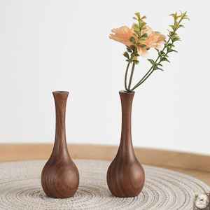 Vase créatif en bois massif, petit ornement de bureau, décoration naturelle pour la maison - Product Image 1