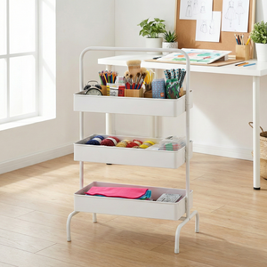 ชั้นวางของโลหะ3ชั้นพร้อมล้อเลื่อน4ล้อเฟอร์นิเจอร์บ้านแบบ DIY - Product Image 1