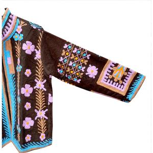 Veste matelassée pour femme en velours côtelé gaufré avec broderie florale, manches longues, en coton, printemps-automne - Product Image 2