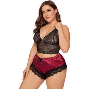 Women's Plus Size Winter 100% Silk Satin Robe Set with <b>Lace</b> Bralette and <b>Elastic</b> Waist Shorts-Breathable & Quick Dry Nightwear - Product Image 6